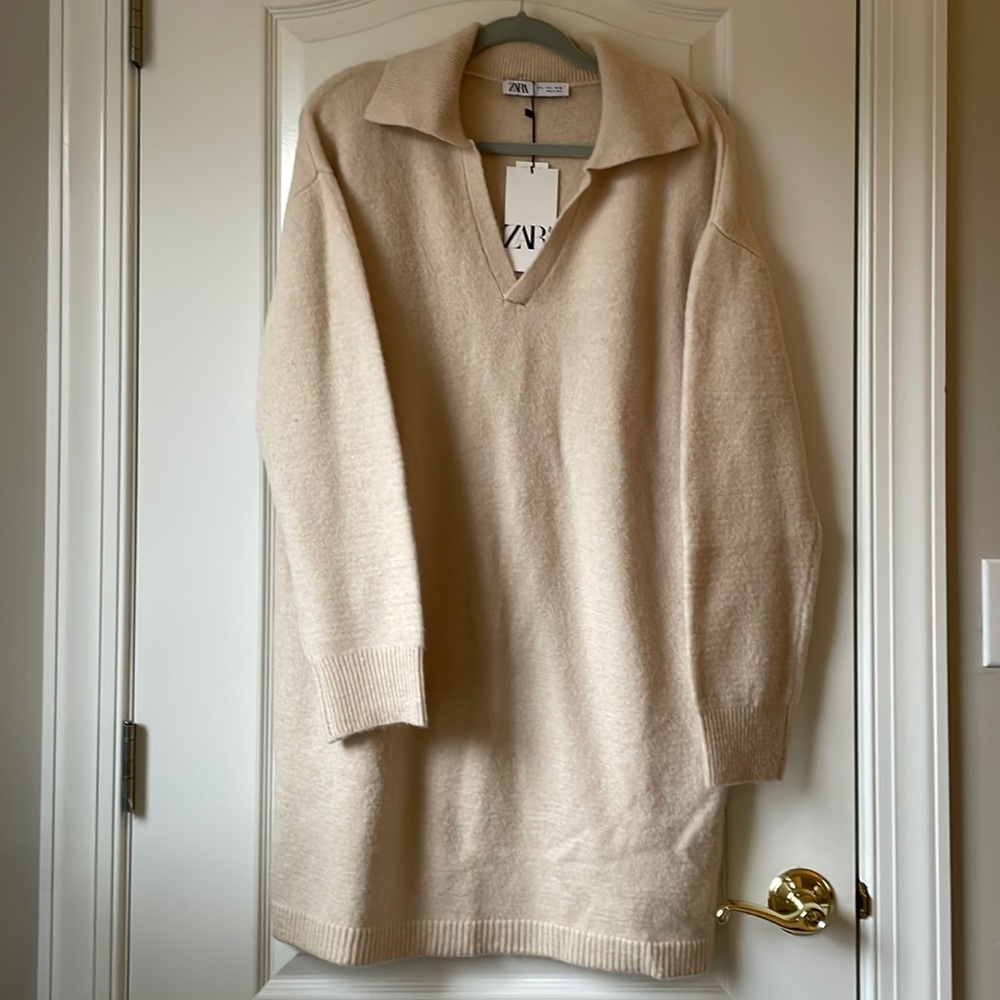 NWT, ZARA, Collared Sweater Dress, Sz: L